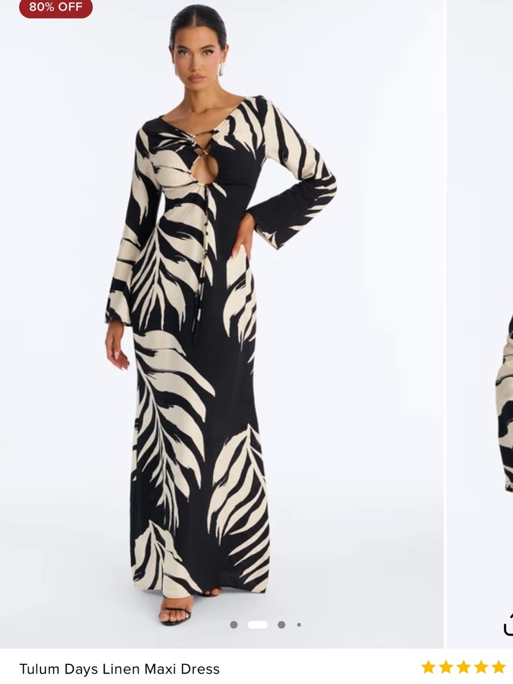 Fashion Nova Black & Cream Tropical Print Linen Maxi Dress
